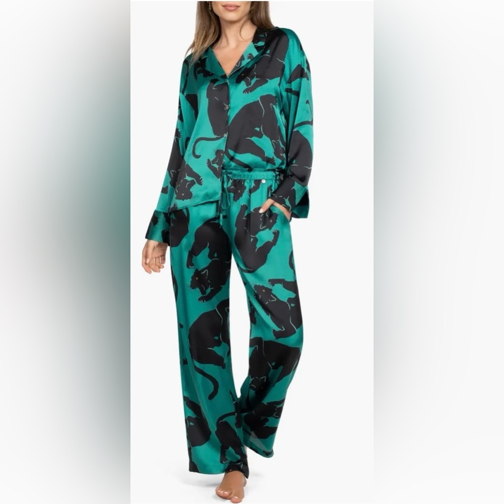 Midnight Bakery Teal and Black Panther Print Pajama Set